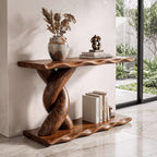 Contemporary Console Table with Spiral Base and Lower Display Shelf, solid wood, built to order