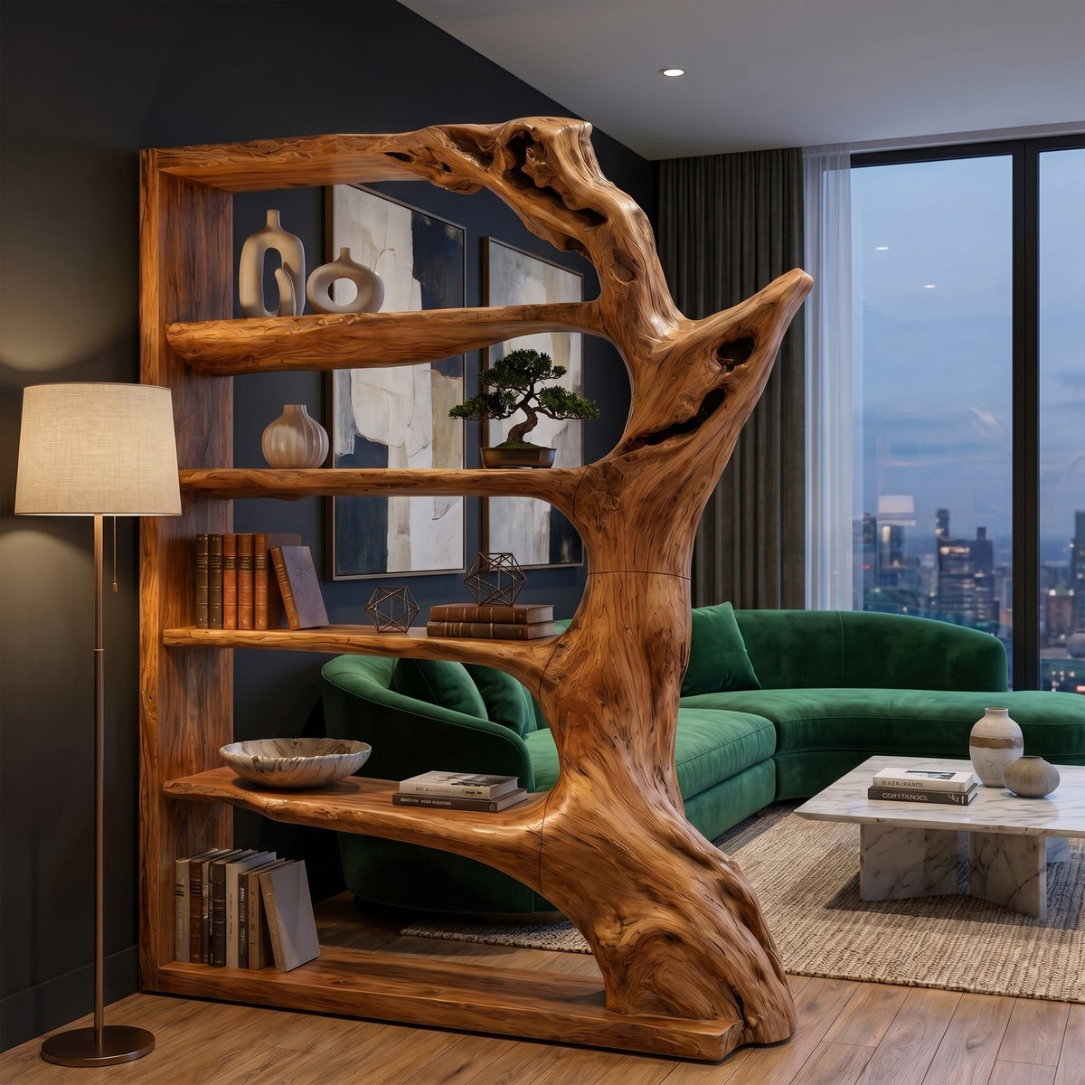 Contemporary Tree Bookshelf, solid wood, built to order