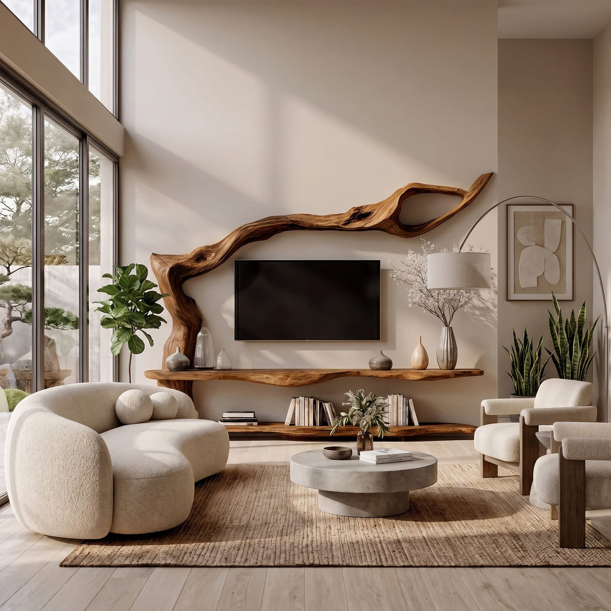 Contemporary TV Cabinet with Sculptural Tree Inspired Base, solid wood, built to order