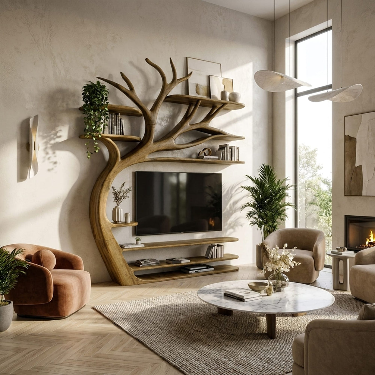 Rustic Tree TV Stand Bedroom Or Living Room Decor, solid wood, built to order