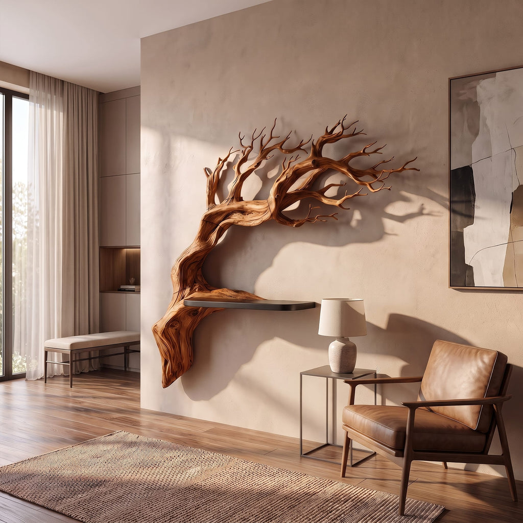 Rustic Branch Floating Shelf Bedroom Wall Decor, solid wood, built to order