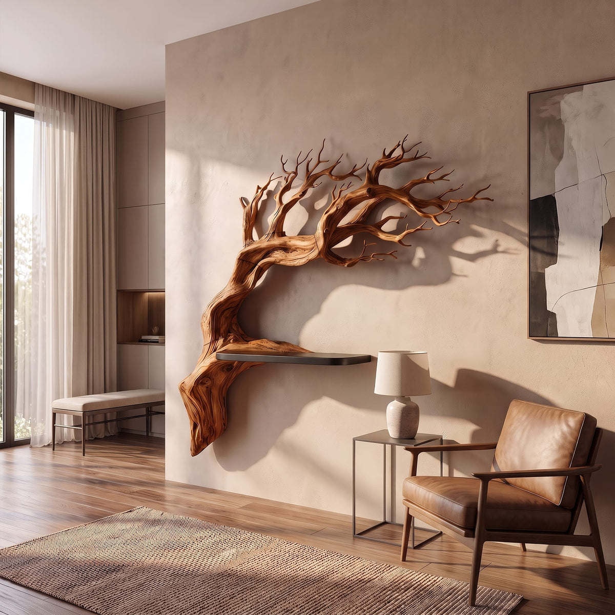 Rustic Branch Floating Shelf Bedroom Wall Decor, solid wood, built to order