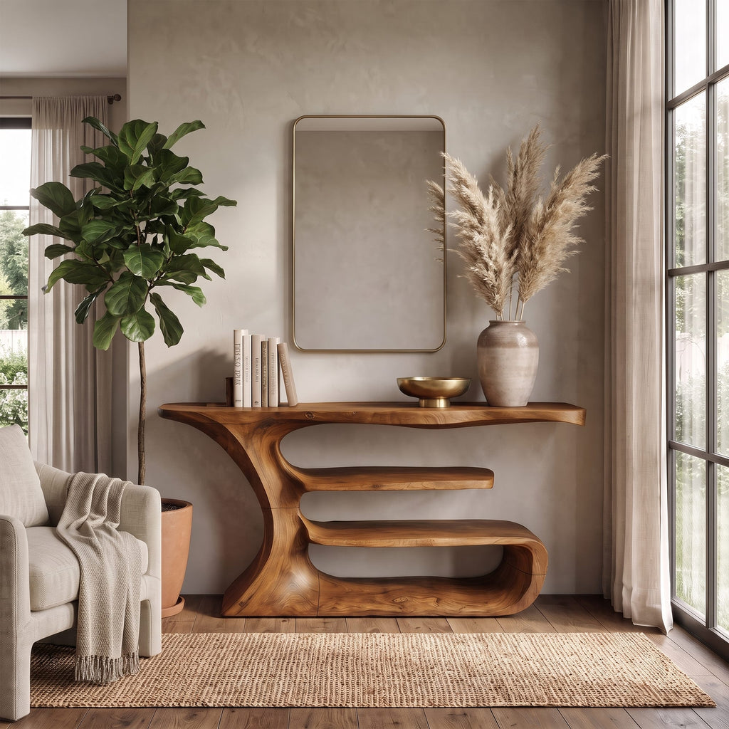 Sculptural Solid Artistic Console Table