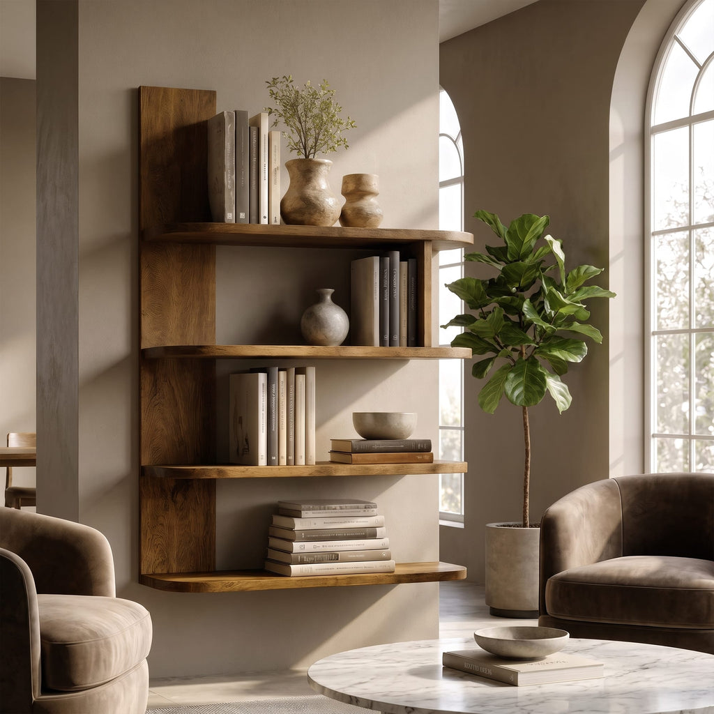 Organic Bookshelf Handcrafted Sculptural Design for Living Room, solid wood bookcase