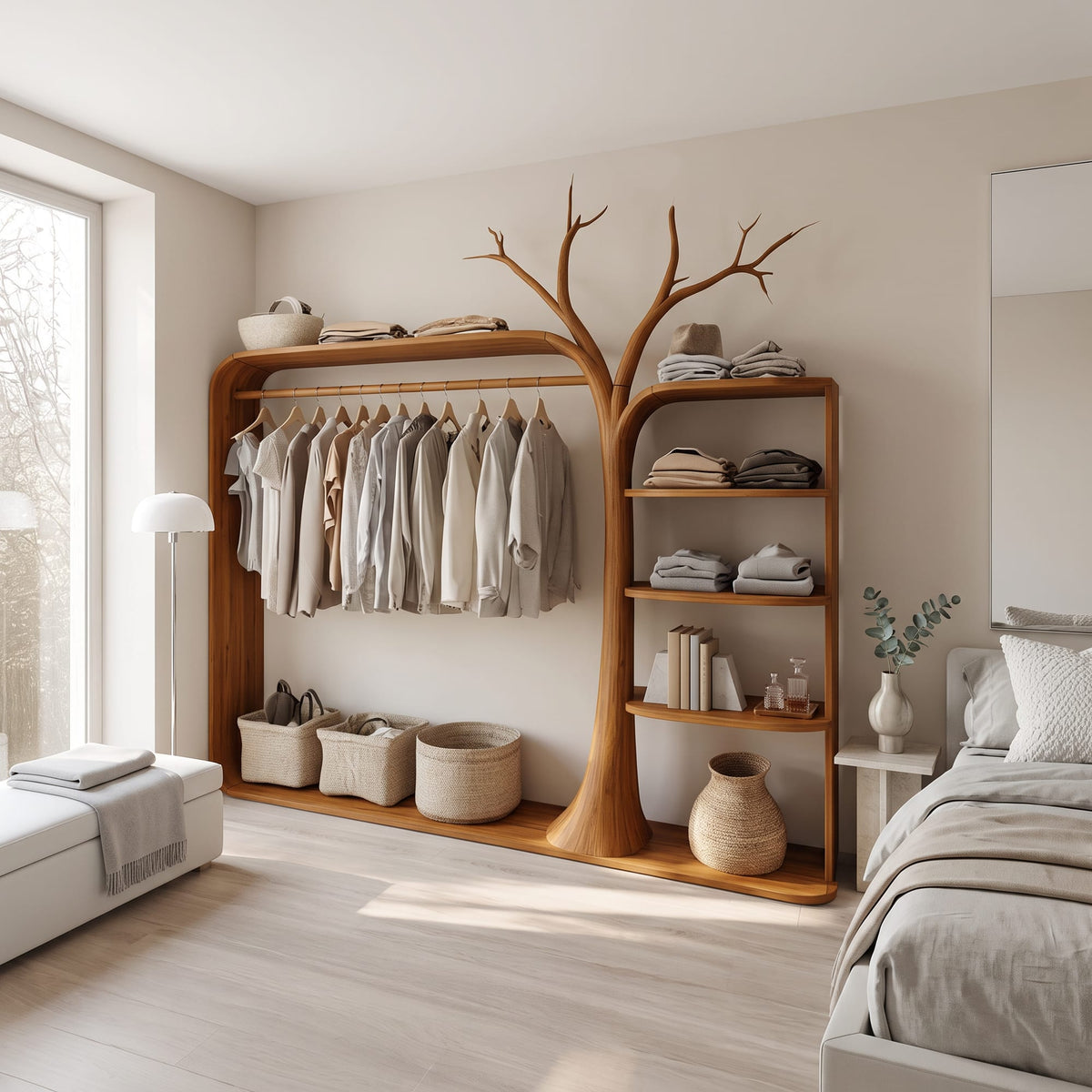 Rustic Clothing Stand Tree Shaped Bedroom Mudroom Entryway, solid wood, built to order