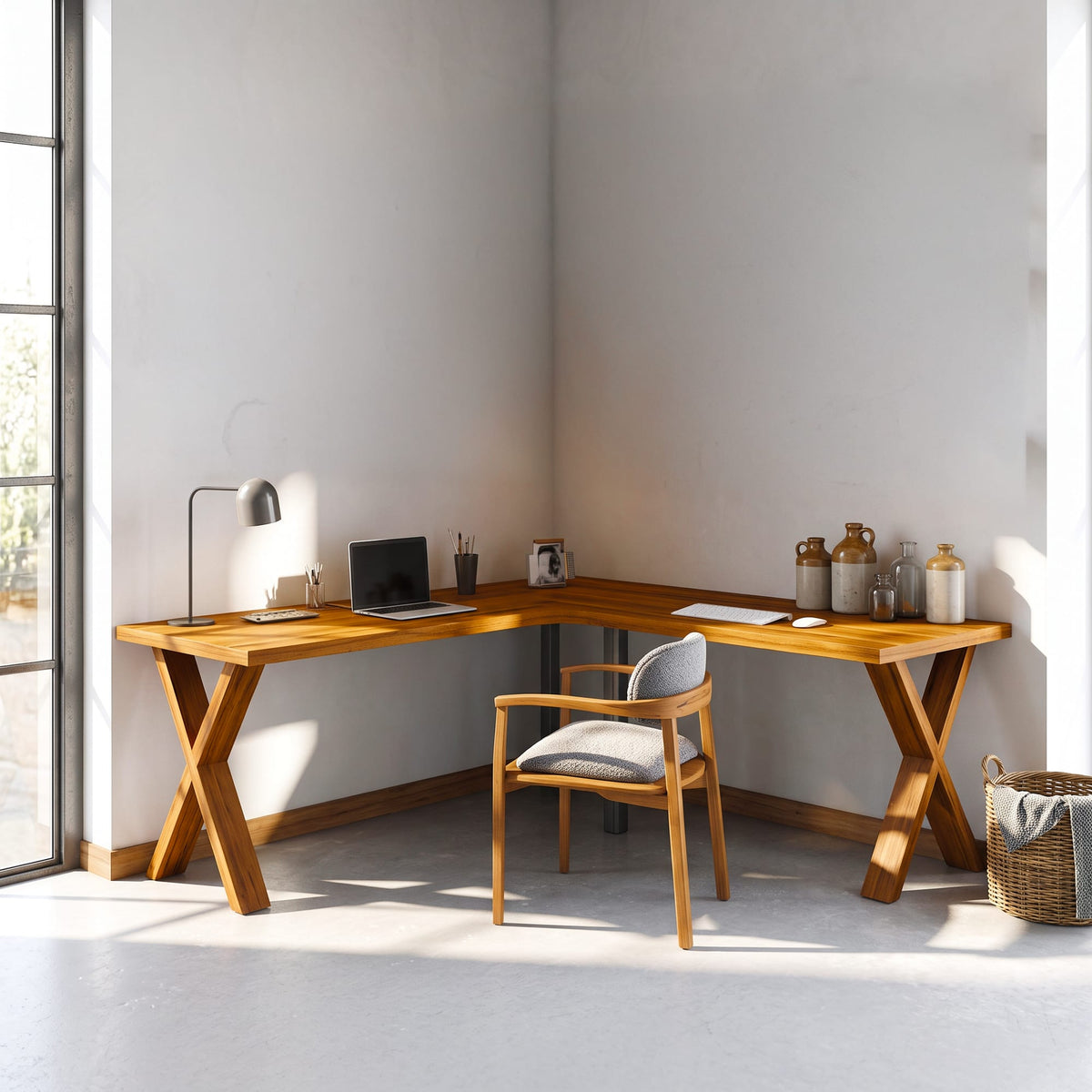Midcentury Corner Desk Home Office, solid wood, built to order