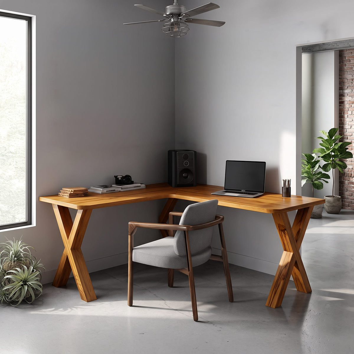 Midcentury Corner Table Home Office, solid wood, built to order