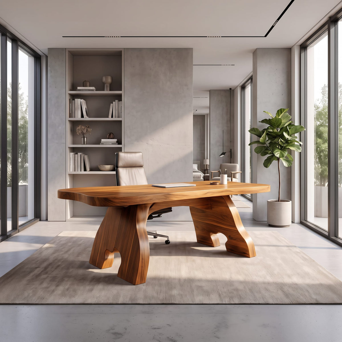 Contemporary Office Desk with Edge Top, solid wood, built to order