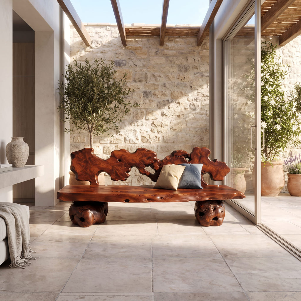 Contemporary Garden Bench with Interwoven Branch Design, solid wood, built to order