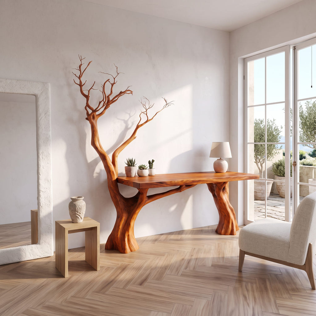 Rustic Computer Desk with Branch Inspired Base, solid wood, built to order