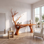 Rustic Computer Desk with Branch Inspired Base, solid wood, built to order