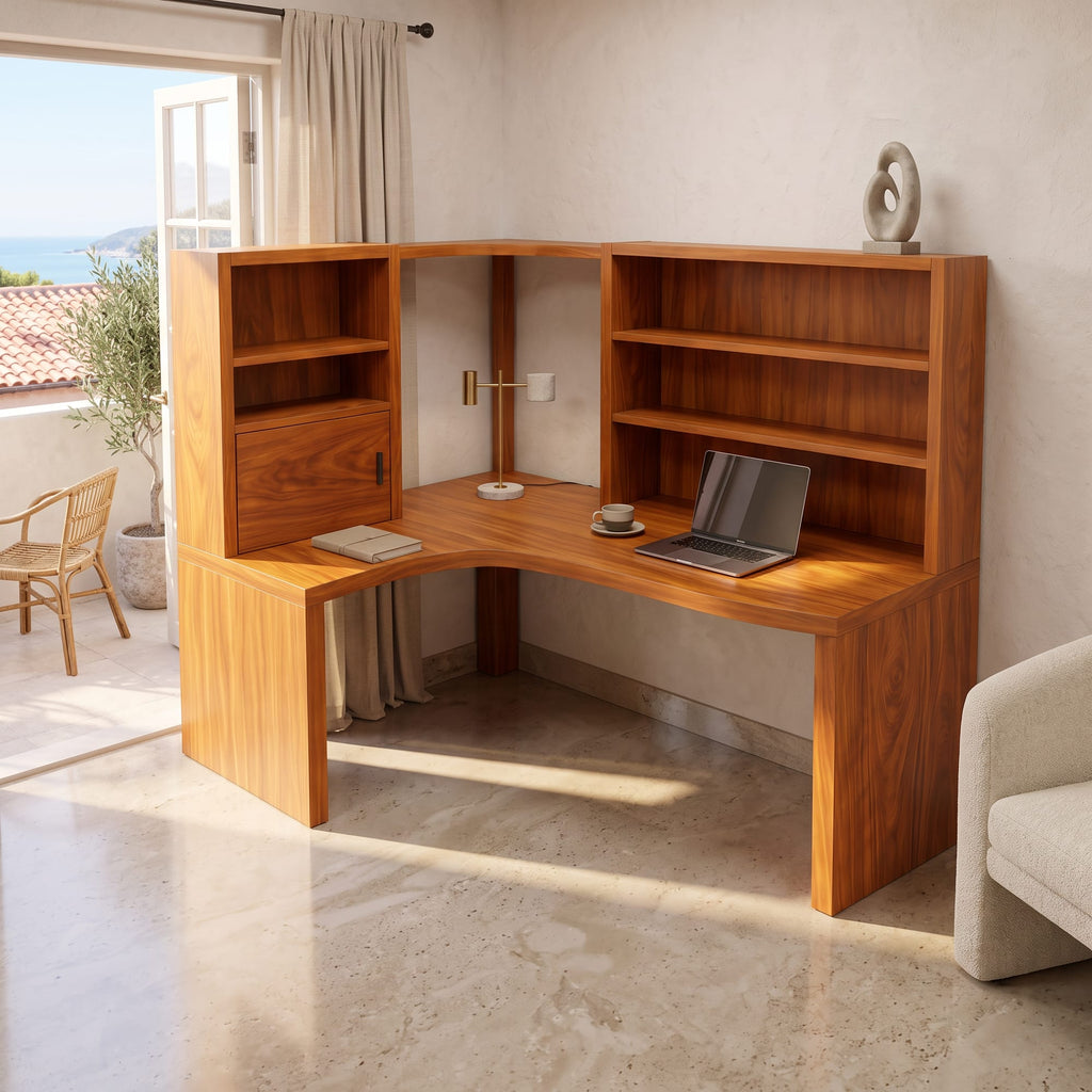 Contemporary Corner Desk with Built in Bookcase, solid wood, built to order