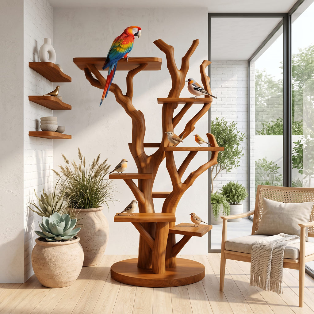 Rustic Bird Activity Stand, solid wood, built to order