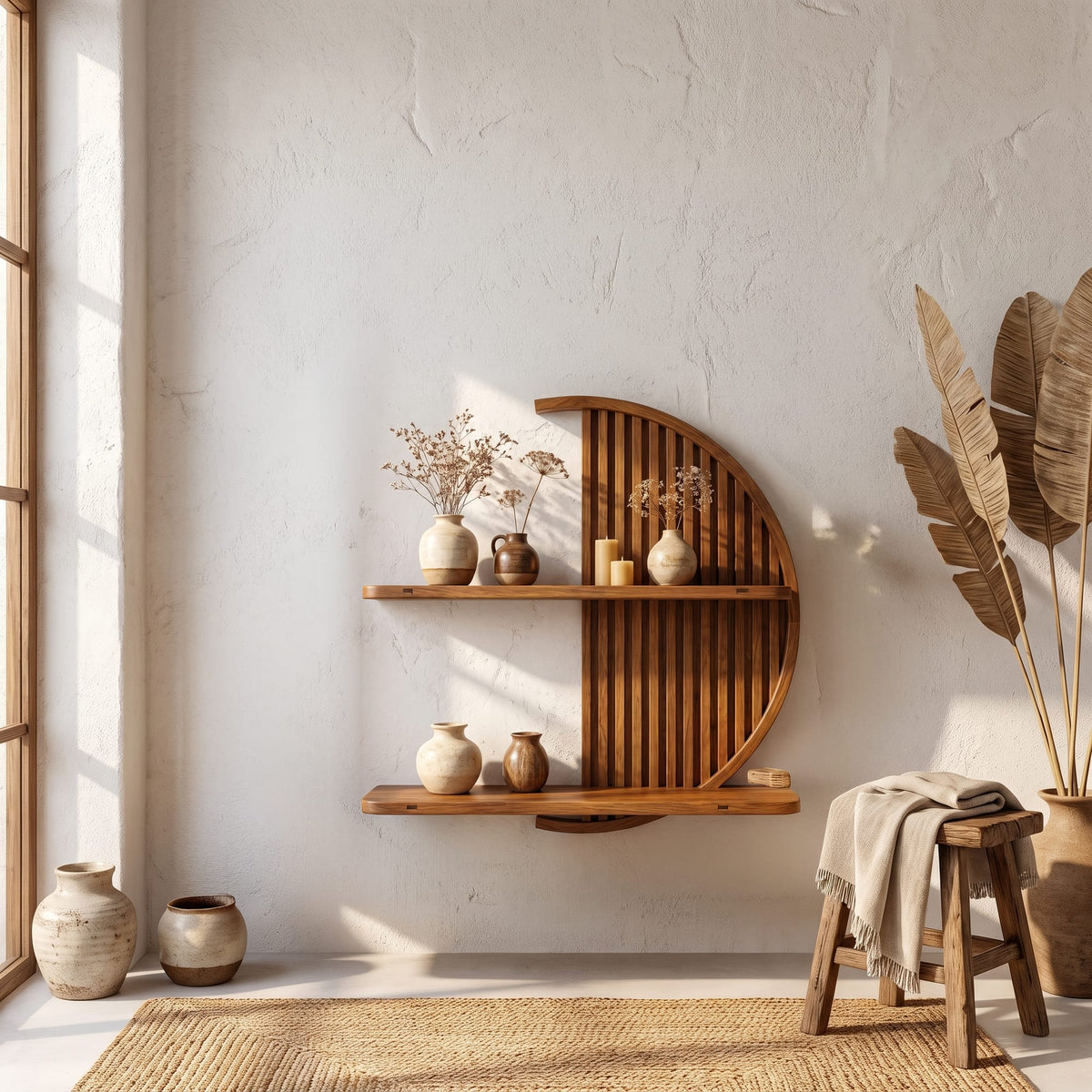 Minimalist Circle Round Floating Shelf, solid wood, built to order