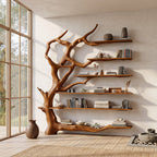 Wall Mounted Rustic Tree Bookcase Floating Shelf, solid wood, built to order