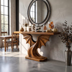 Contemporary Console Table with Sculptural Bat Wing Design, solid wood, built to order