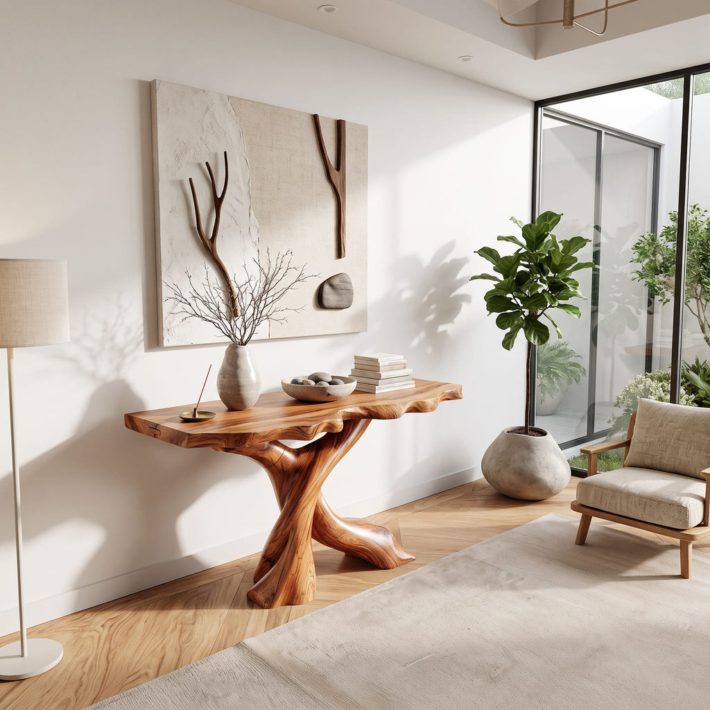 Mid Century X-base Console Table