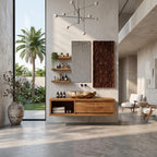 Organic Modern Floating Bathroom Vanity with Open Storage, solid wood, built to order
