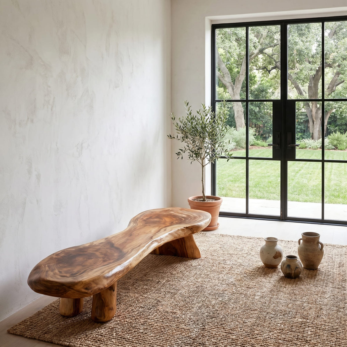 Rustic Bench Tree Slab Design, solid wood, built to order