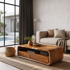 Mid Century Coffee Table with Rounded Frame Storage, solid wood, built to order