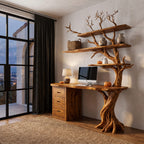 Contemporary Writing Desk with Tree Silhouette, solid wood, built to order