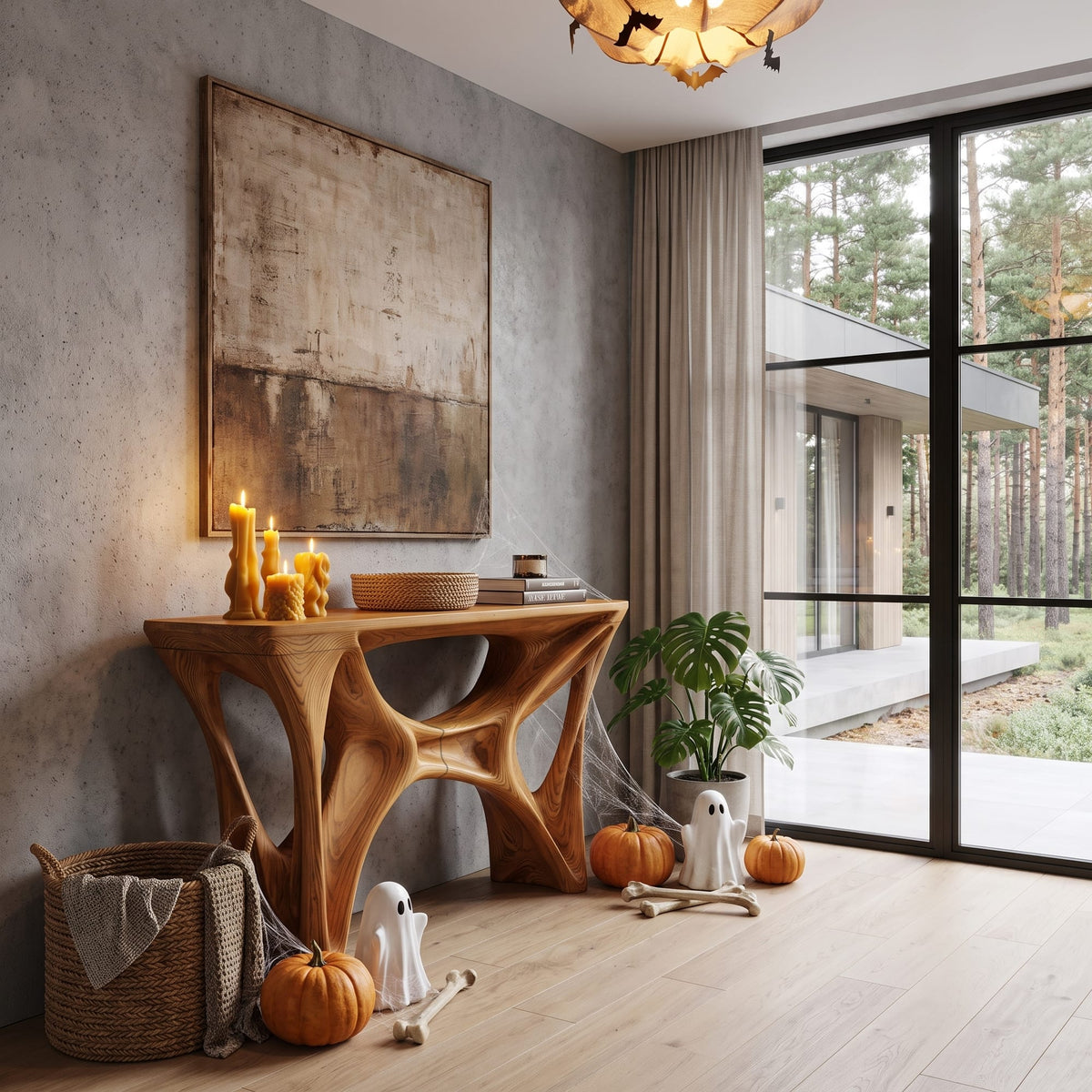 Console Table with Spider Web Inspired Base, solid wood, built to order