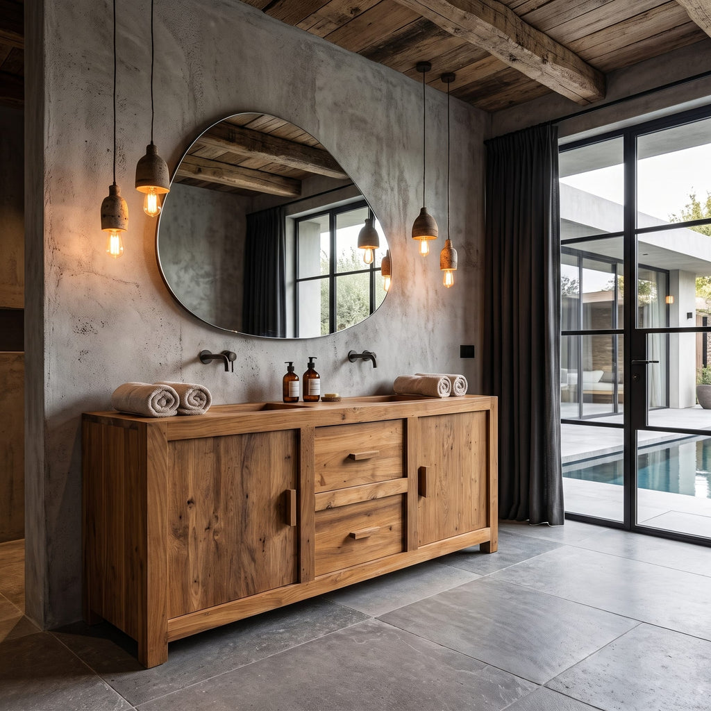 Contemporary Double Bathroom Vanity with Cabinet and Drawer Storage, solid wood, built to order