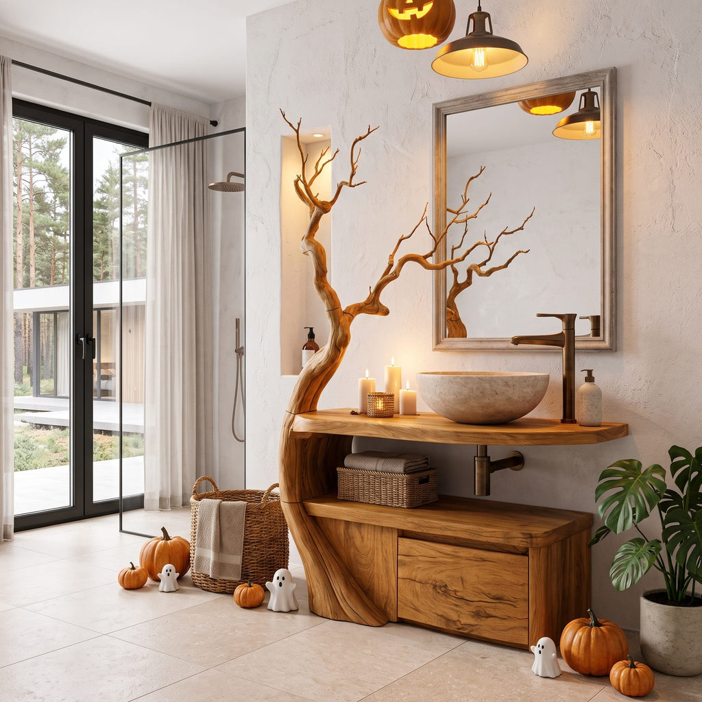 Bathroom Vanity with Tree Branch Design, solid wood, built to order