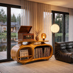 Minimalist Vinyl Console with Soft Continuous Curves, solid wood, built to order