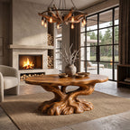 Rustic Coffee Table with Tree Root Inspired Base, solid wood, built to order
