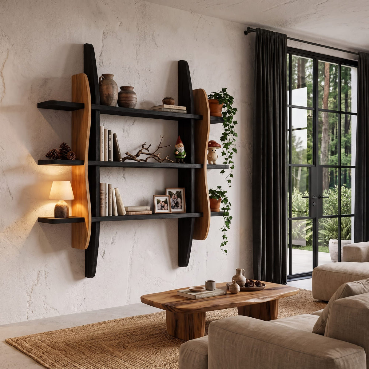 Contemporary Display Shelf with Sculptural Frame Design, solid wood, built to order