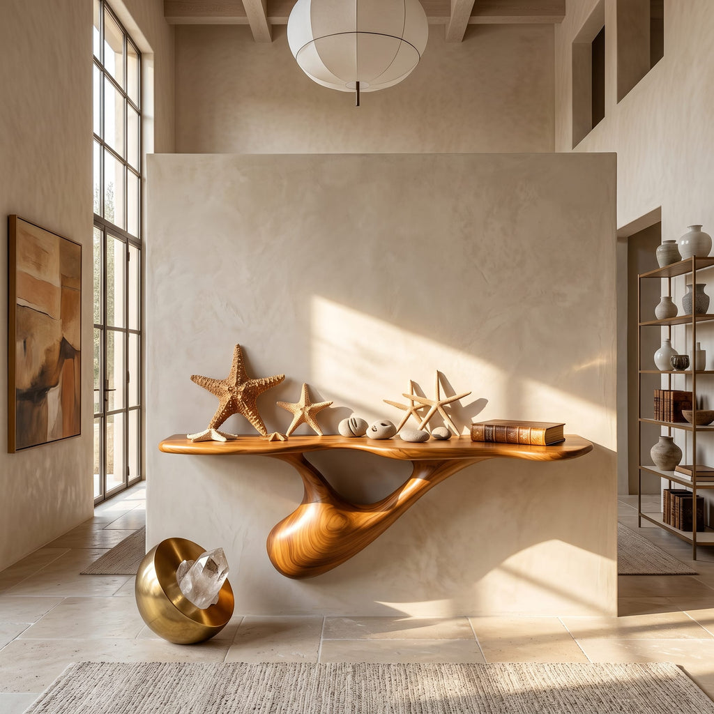 Organic Wall Mounted Console Table with Sculptural Tree Root Design, solid wood, built to order