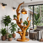 Contemporary Plant Display Stand with Floating Circular Shelves, solid wood, built to order