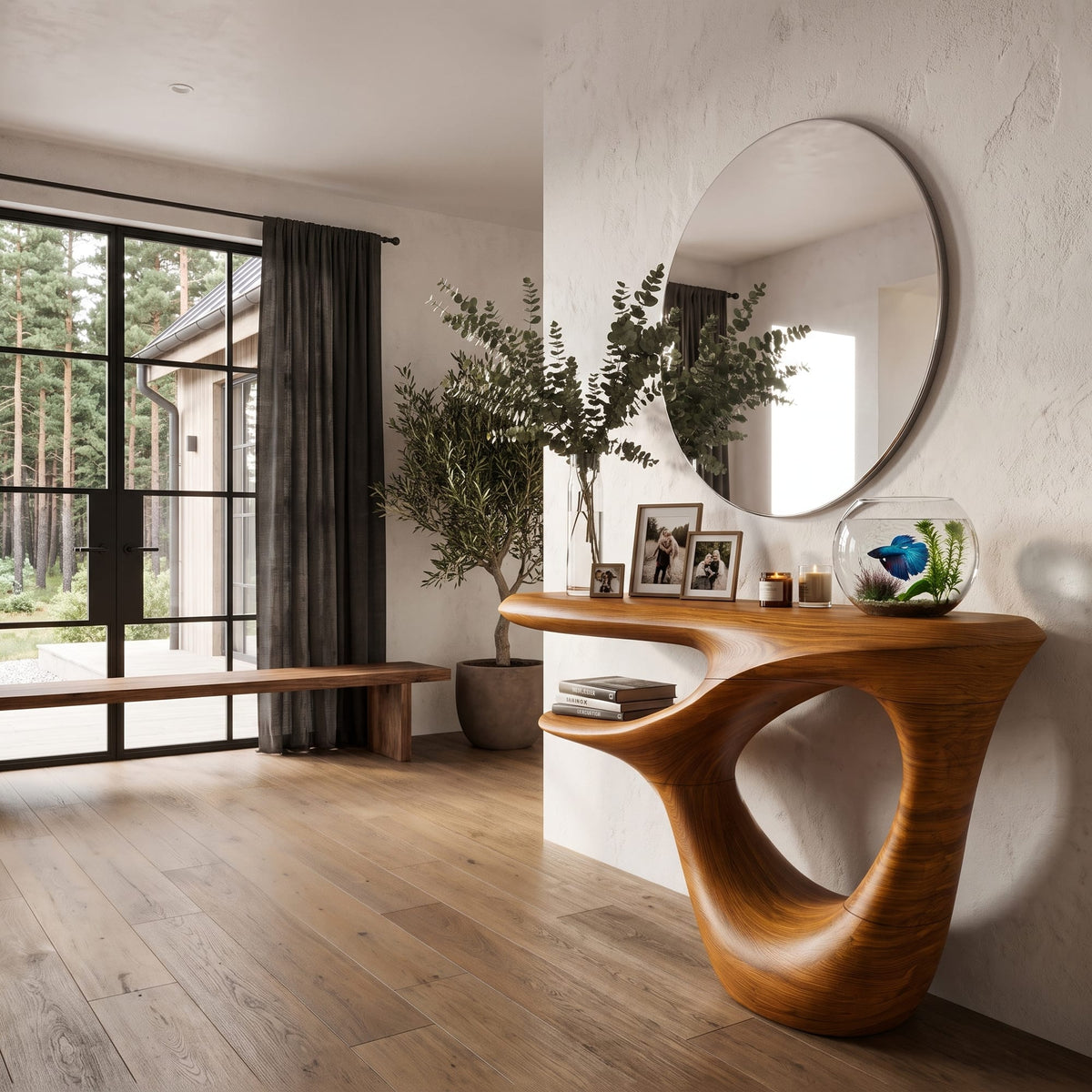 Contemporary Console Table with Open Frame Base, solid wood, built to order
