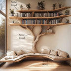 Driftwood Branch Tree Bookshelf with U Shaped Bench Custom Corner Bench, solid wood, built to order