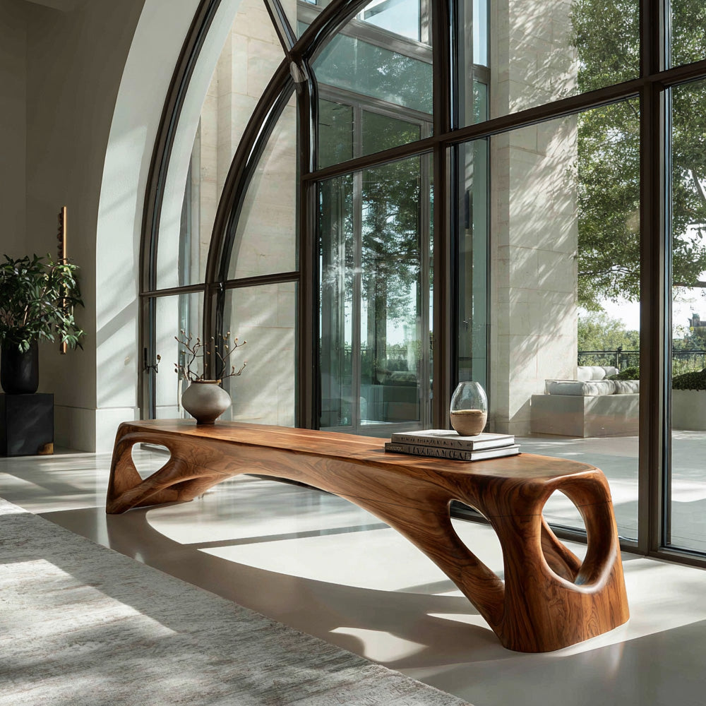 Organic Wooden Bench Hollow Design, solid wood, built to order