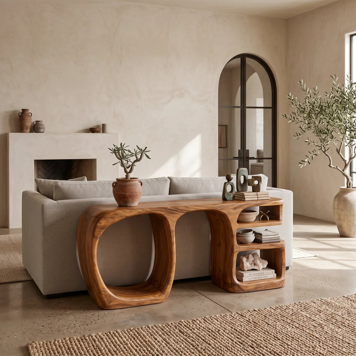 Organic Open Compartment Console, solid wood, built to order