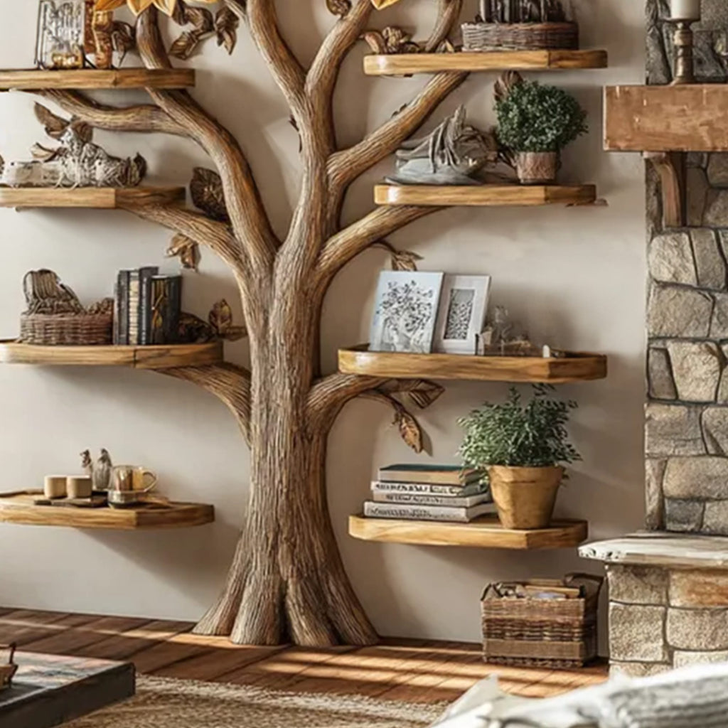 Driftwood Branch Tree Bookshelf Wall Mounted Shelf, solid wood, built to order