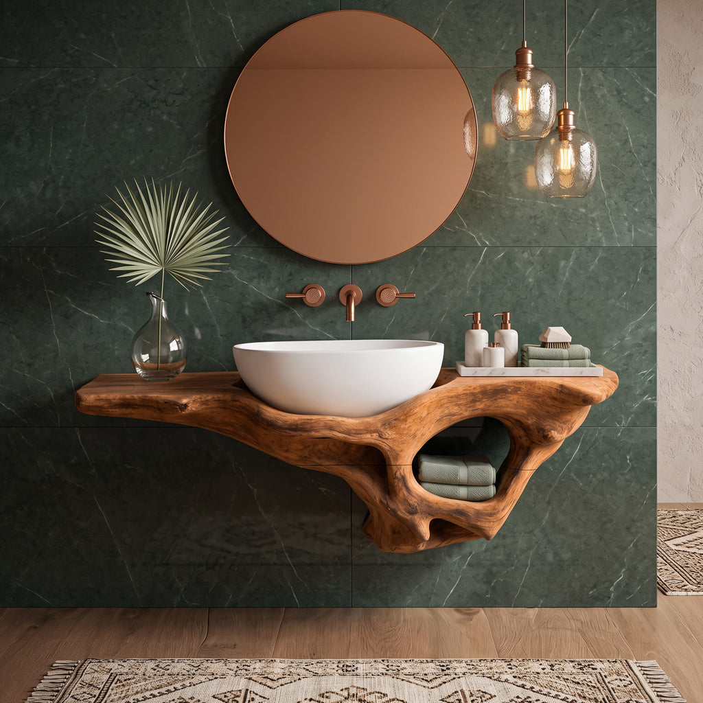 Mid Century Live Edge Vanity Bathroom Decor Accents, solid wood, built to order