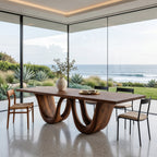 Contemporary Two Wavy Legs Dining Table, solid wood, built to order