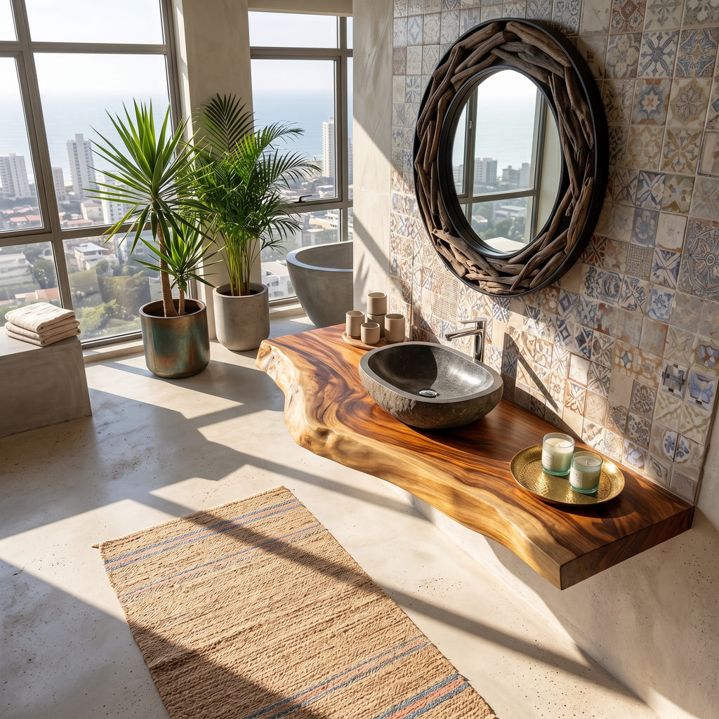 Modern Live Edge Bathroom Vanity Urban Penthouse, solid wood, built to order