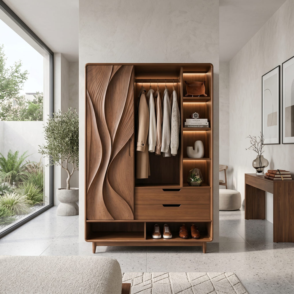 Contemporary Sculptural Form Armoire, solid wood, built to order