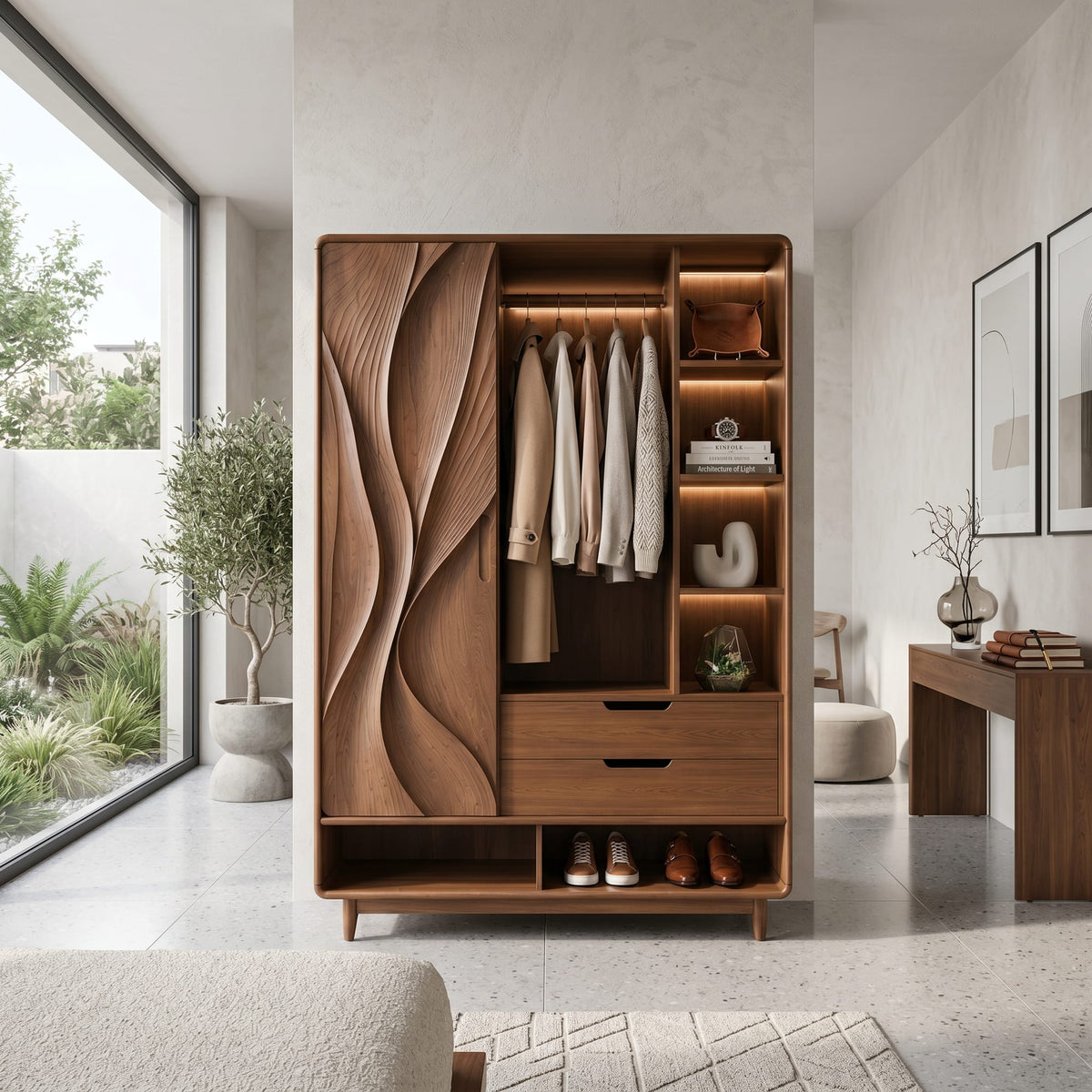 Contemporary Sculptural Form Armoire, solid wood, built to order