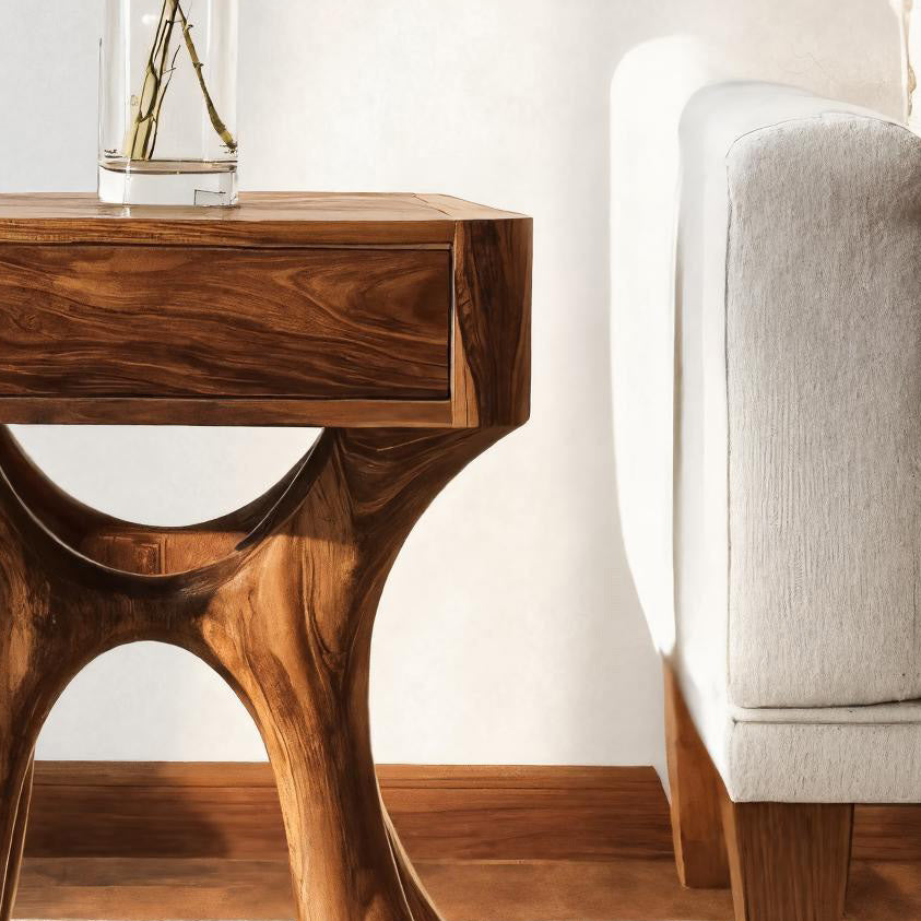 Sculptural Side Table with Drawer, solid wood, built to order