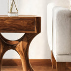 Sculptural Side Table with Drawer, solid wood, built to order