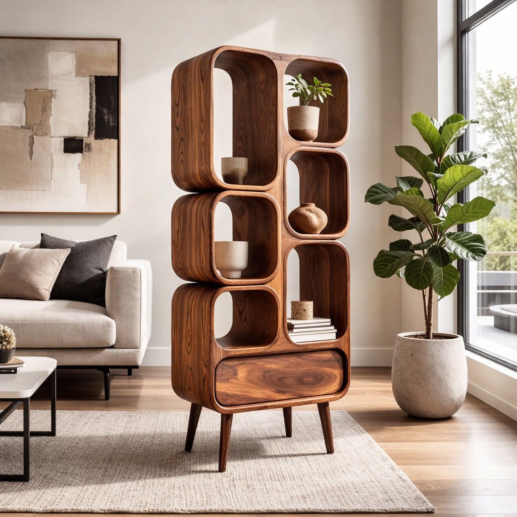 Minimalist Wooden Bookshelf for Contemporary Living Room, solid wood bookcase