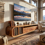 Floating Walnut TV Cabinet Vinyl Record Storage, solid wood, built to order