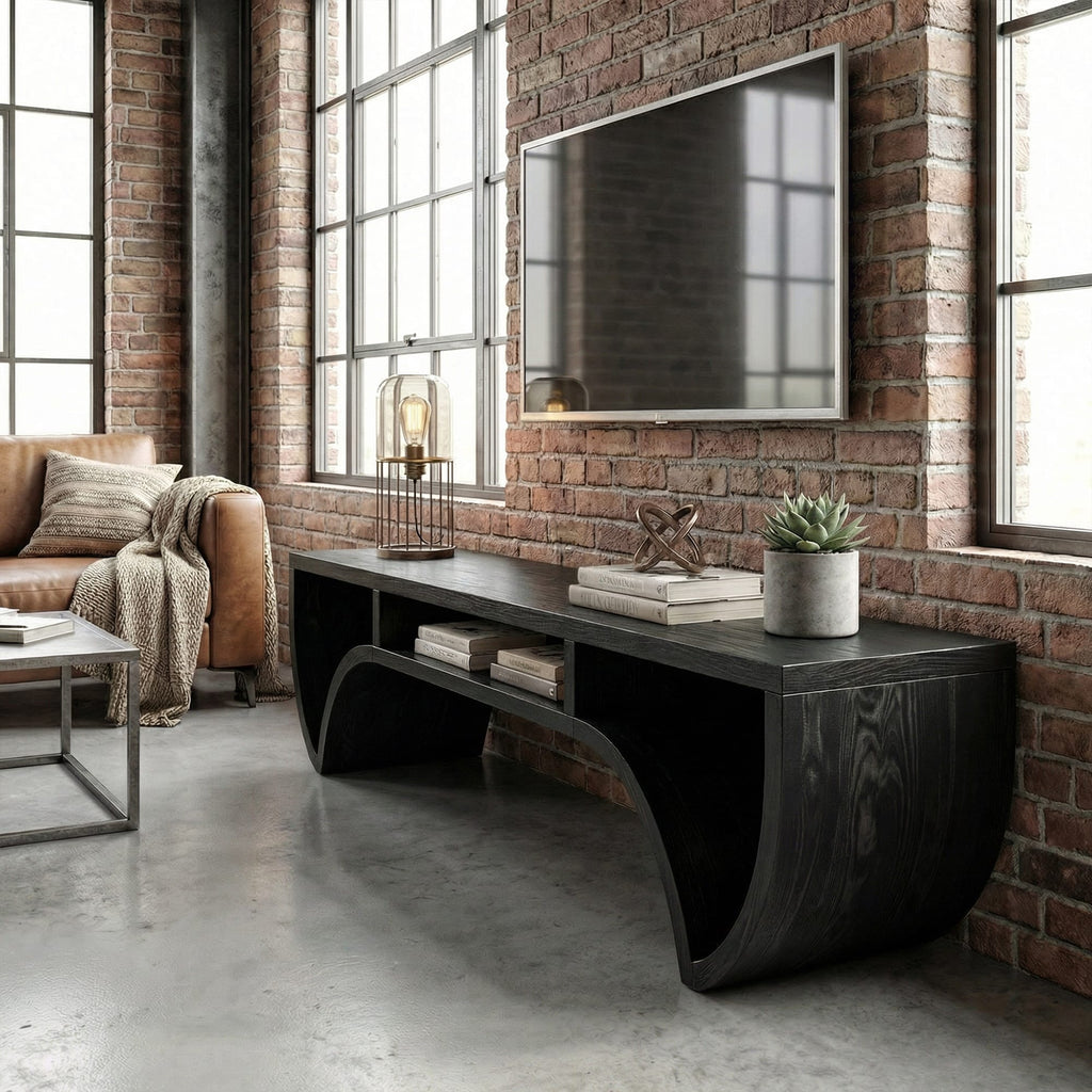 Solid Curved Media TV Cabinet