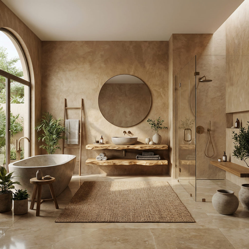 Mediterranean Floating Bathroom Vanity, solid wood, built to order