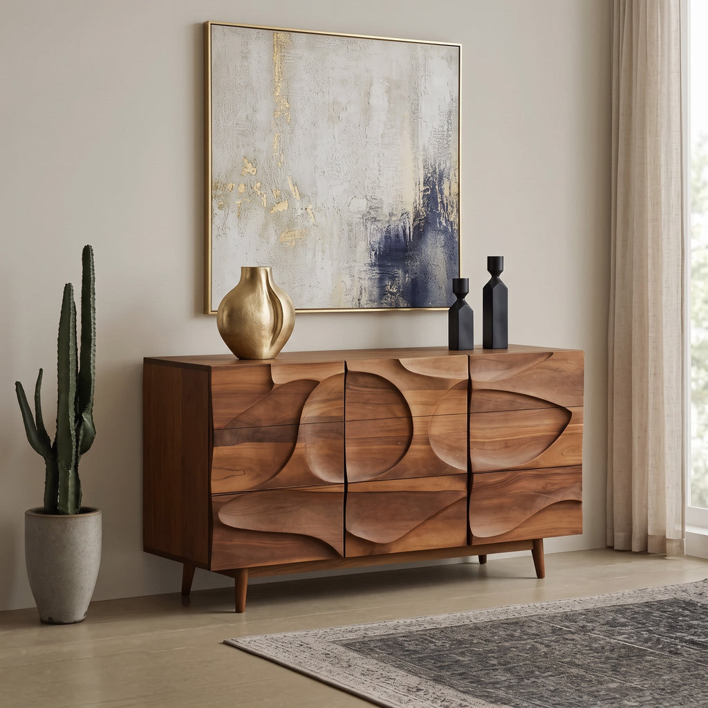 Contemporary Carved Modern Sideboard